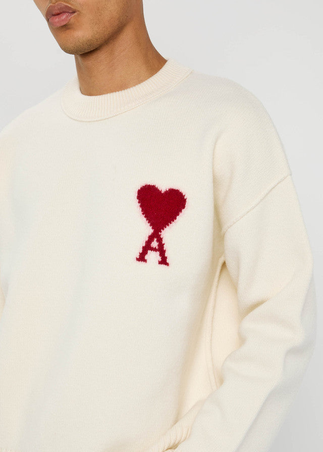 Beyaz Logo Jakarlı Yün Kazak