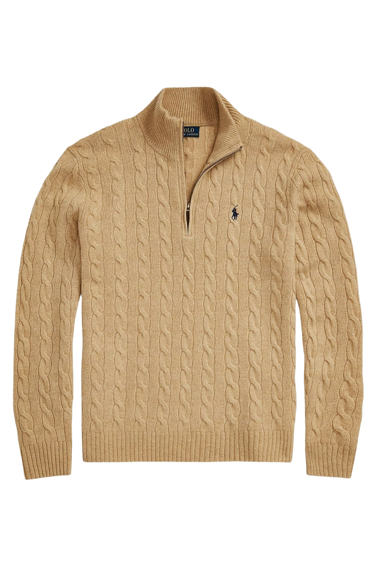 Yarım Fermuarlı Dik Yaka Saç Örgü Kaşmir Yün Triko Kazak