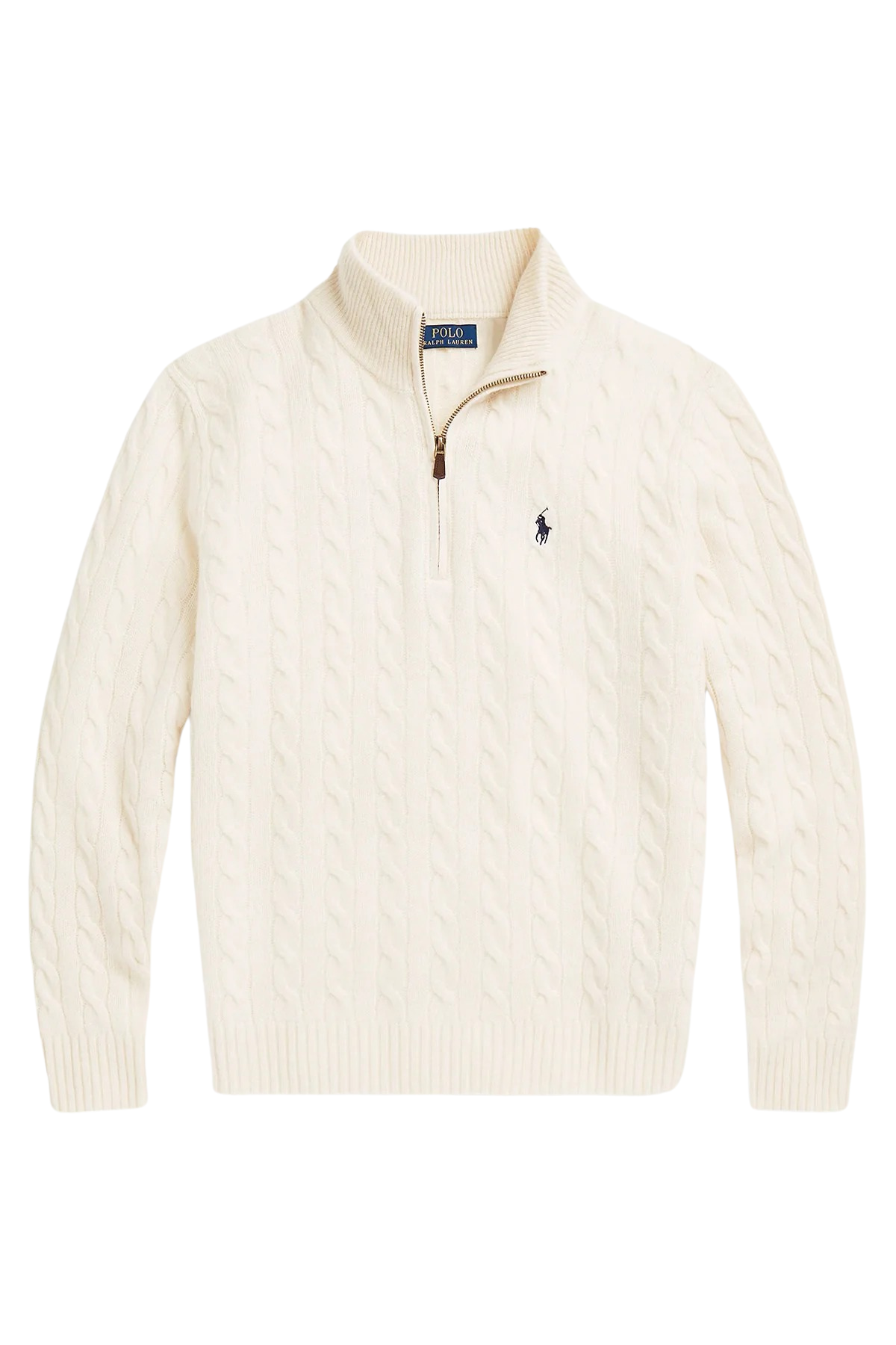 Yarım Fermuarlı Dik Yaka Saç Örgü Kaşmir Yün Triko Kazak