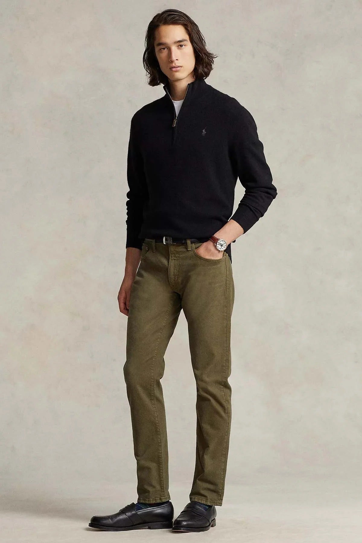 Dik Yaka Yarım Fermuarlı Örgü Yün Triko Kazak