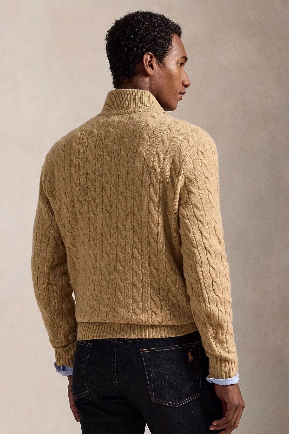 Yarım Fermuarlı Dik Yaka Saç Örgü Kaşmir Yün Triko Kazak