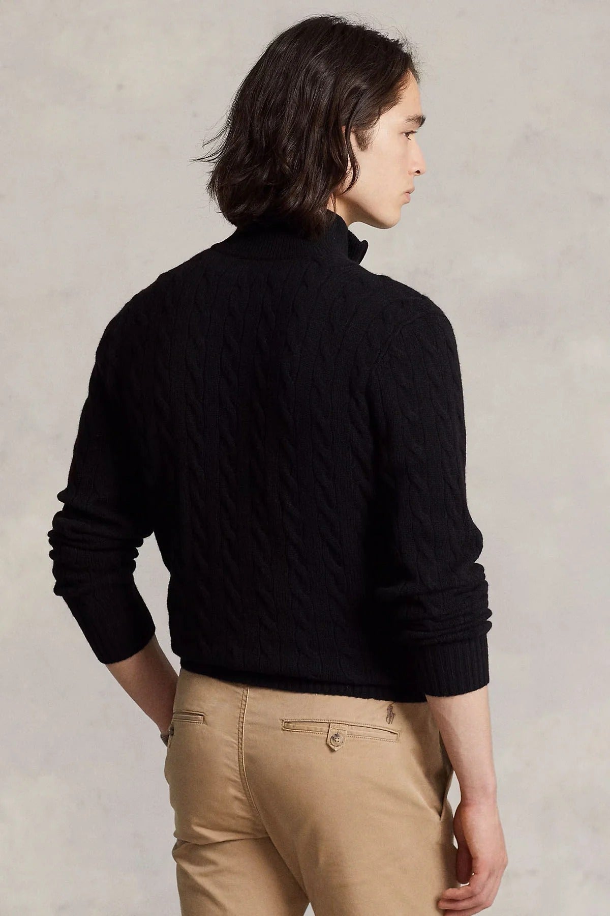 Yarım Fermuarlı Dik Yaka Saç Örgü Kaşmir Yün Triko Kazak