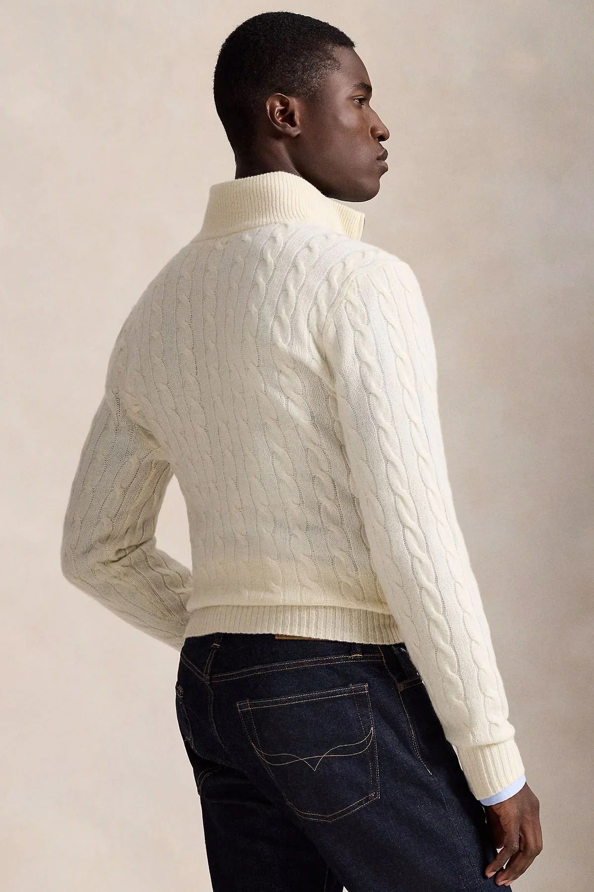 Yarım Fermuarlı Dik Yaka Saç Örgü Kaşmir Yün Triko Kazak