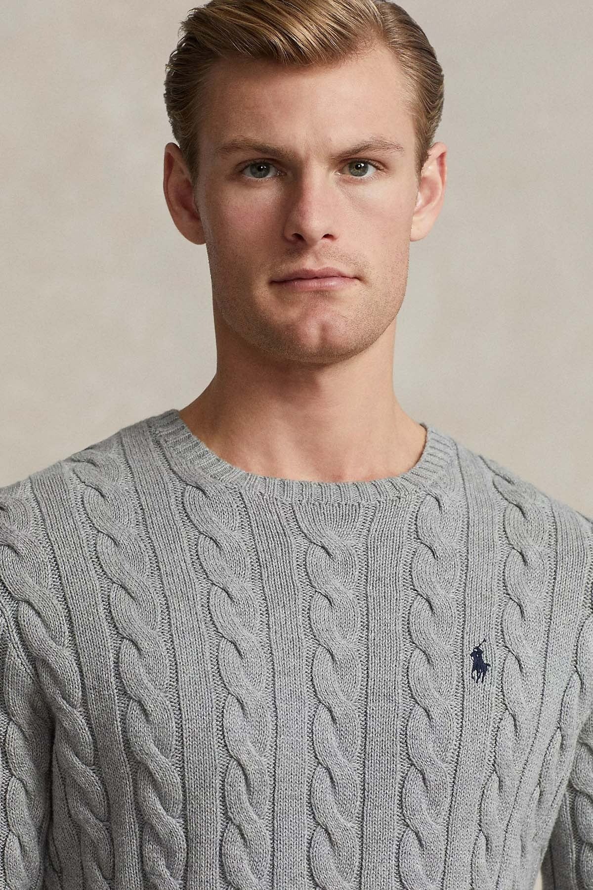 Yuvarlak Yaka Saç Örgü Triko Kazak