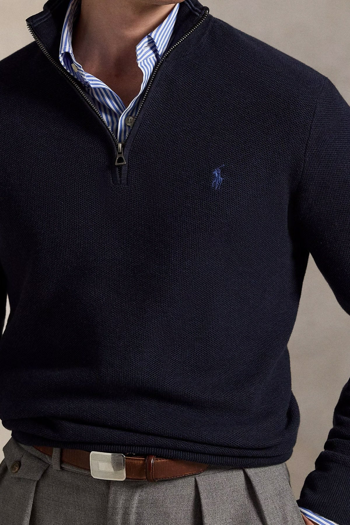 Regular Fit Perkins Yaka Örgü Triko Kazak