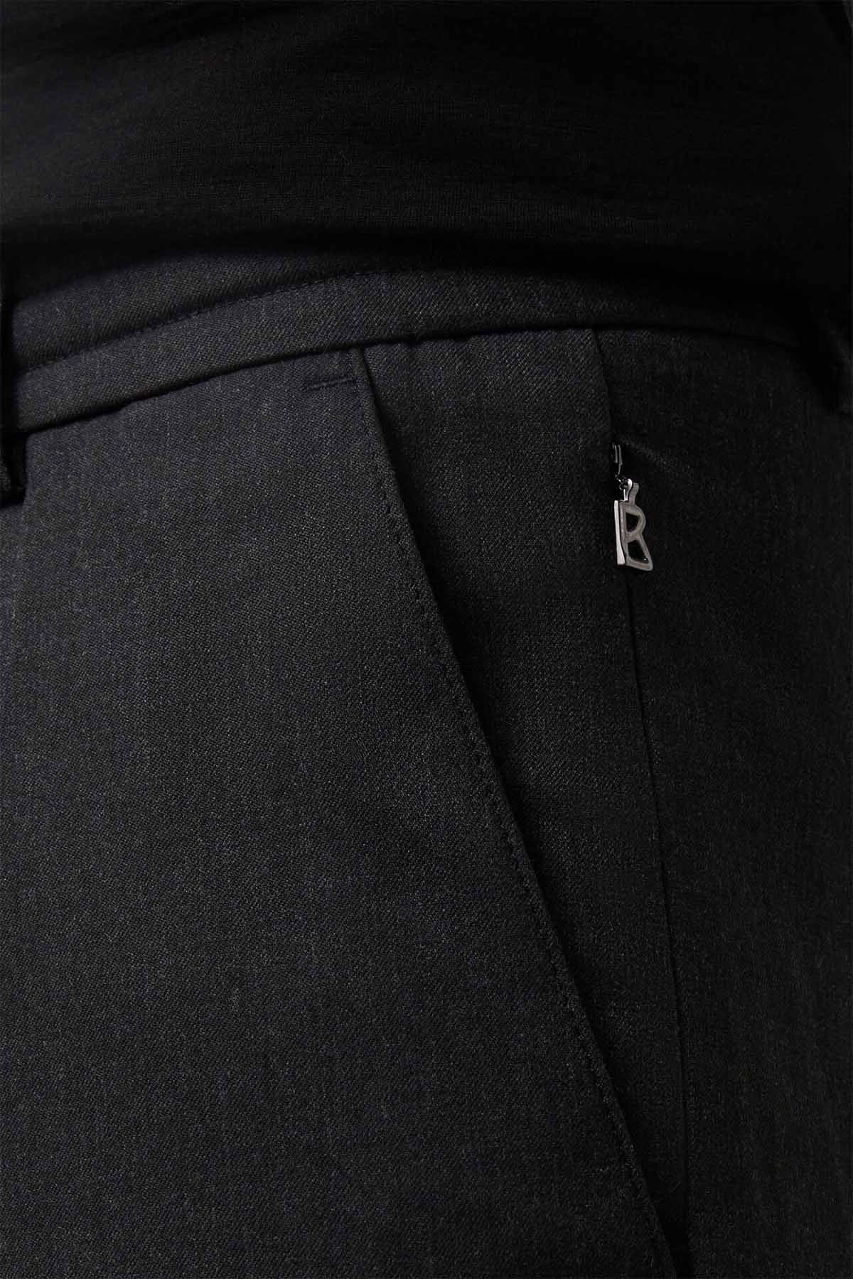 Rahat Kesim Lastikli Yün Pantolon - Füme