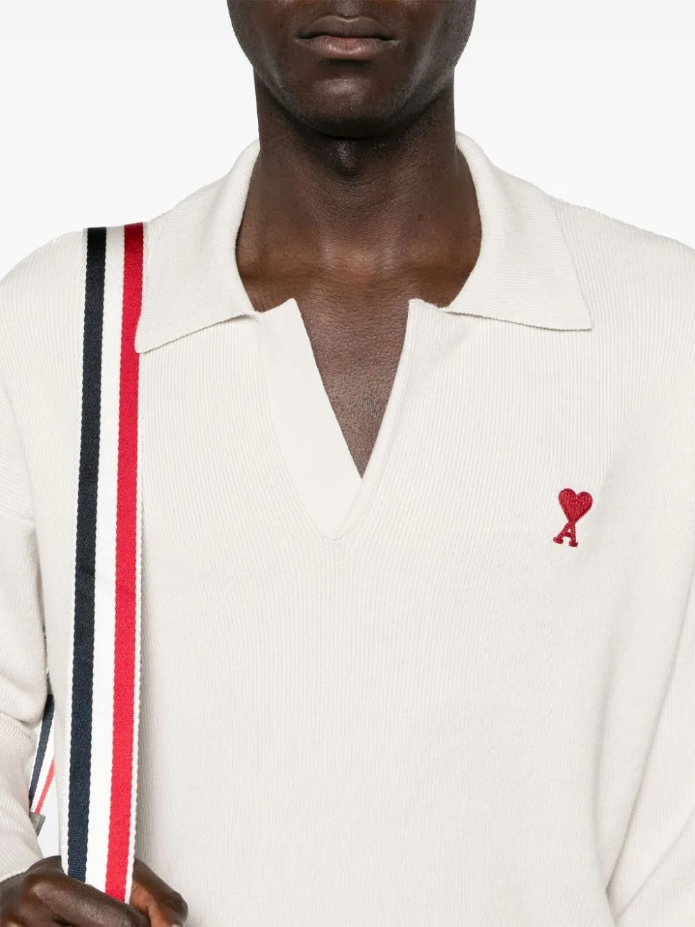 Krem Polo Yaka Yün Kazak (Kırmızı Detaylı)