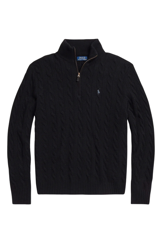 Yarım Fermuarlı Dik Yaka Saç Örgü Kaşmir Yün Triko Kazak