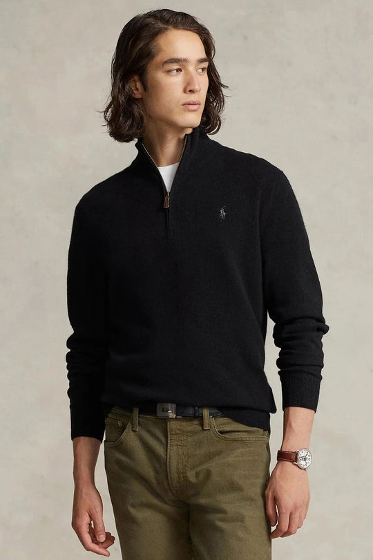 Dik Yaka Yarım Fermuarlı Örgü Yün Triko Kazak