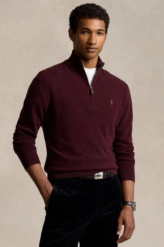 Dik Yaka Yarım Fermuarlı Örgü Yün Triko Kazak