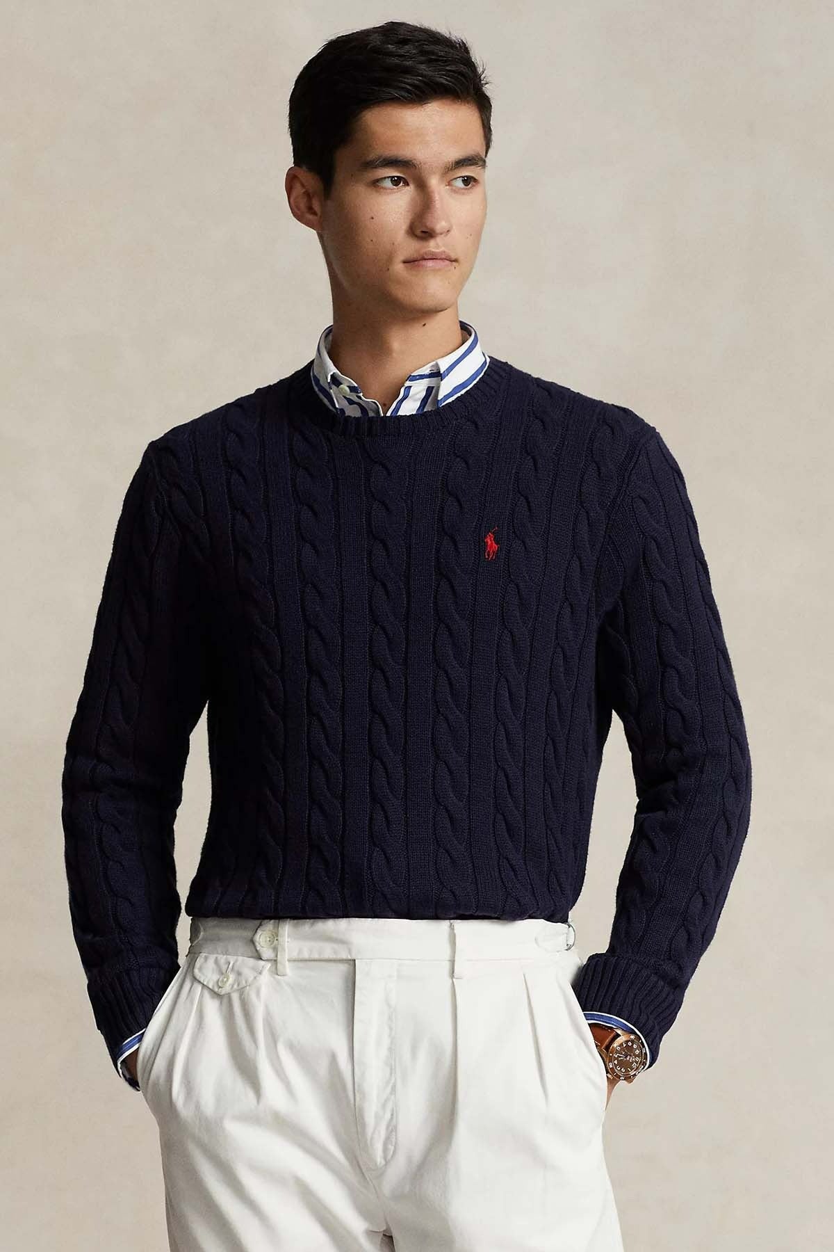 Yuvarlak Yaka Saç Örgü Triko Kazak