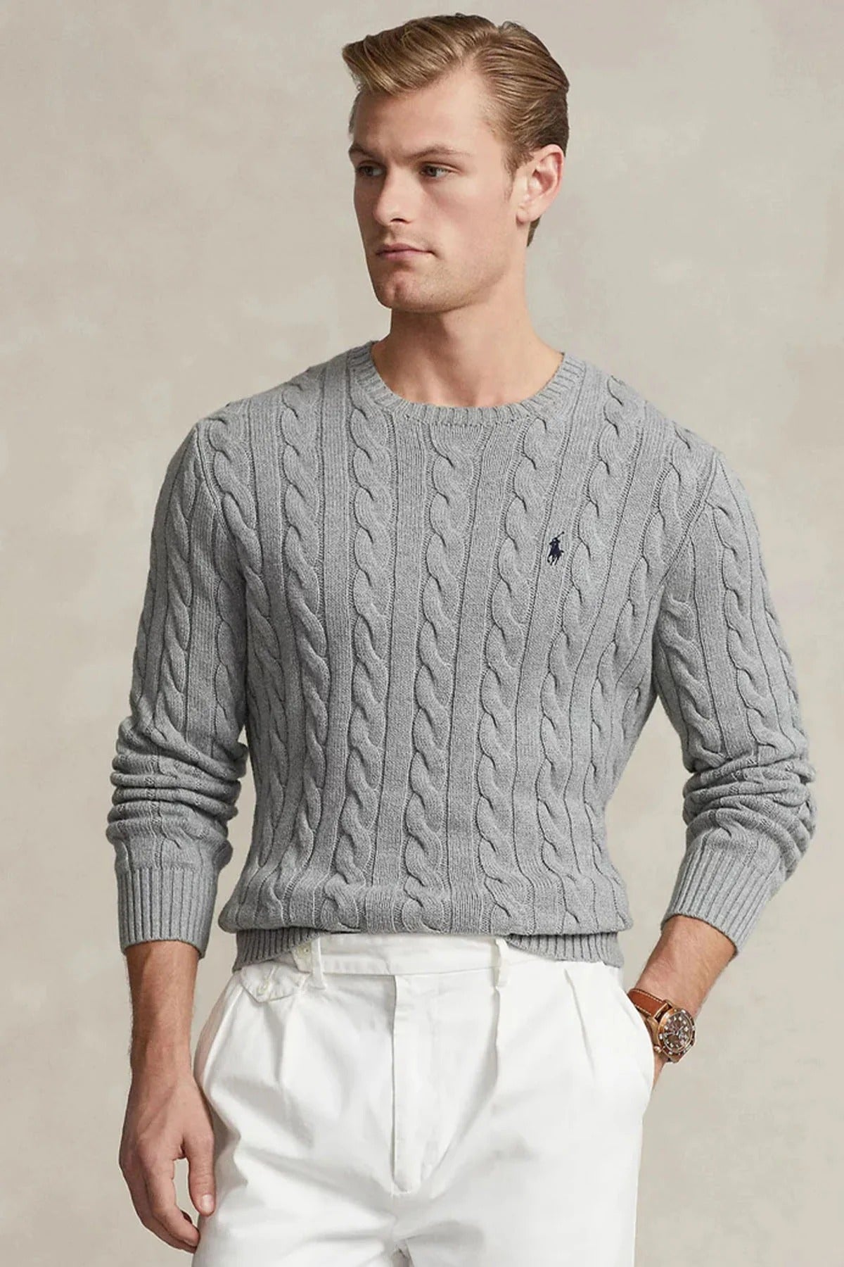 Yuvarlak Yaka Saç Örgü Triko Kazak