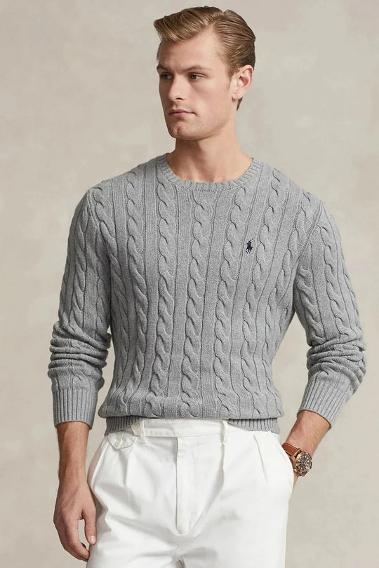 Yuvarlak Yaka Saç Örgü Triko Kazak