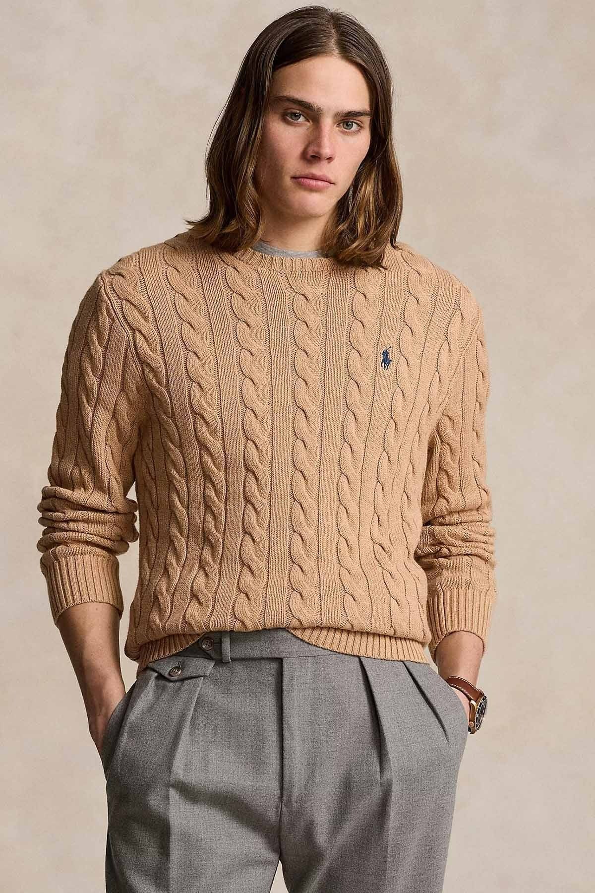 Klasik Saç Örgü Yuvarlak Yaka Triko Kazak