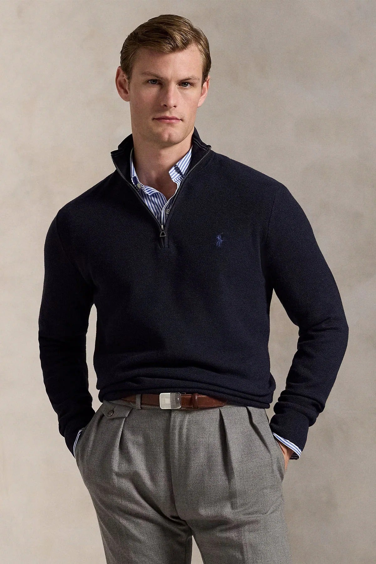 Regular Fit Perkins Yaka Örgü Triko Kazak