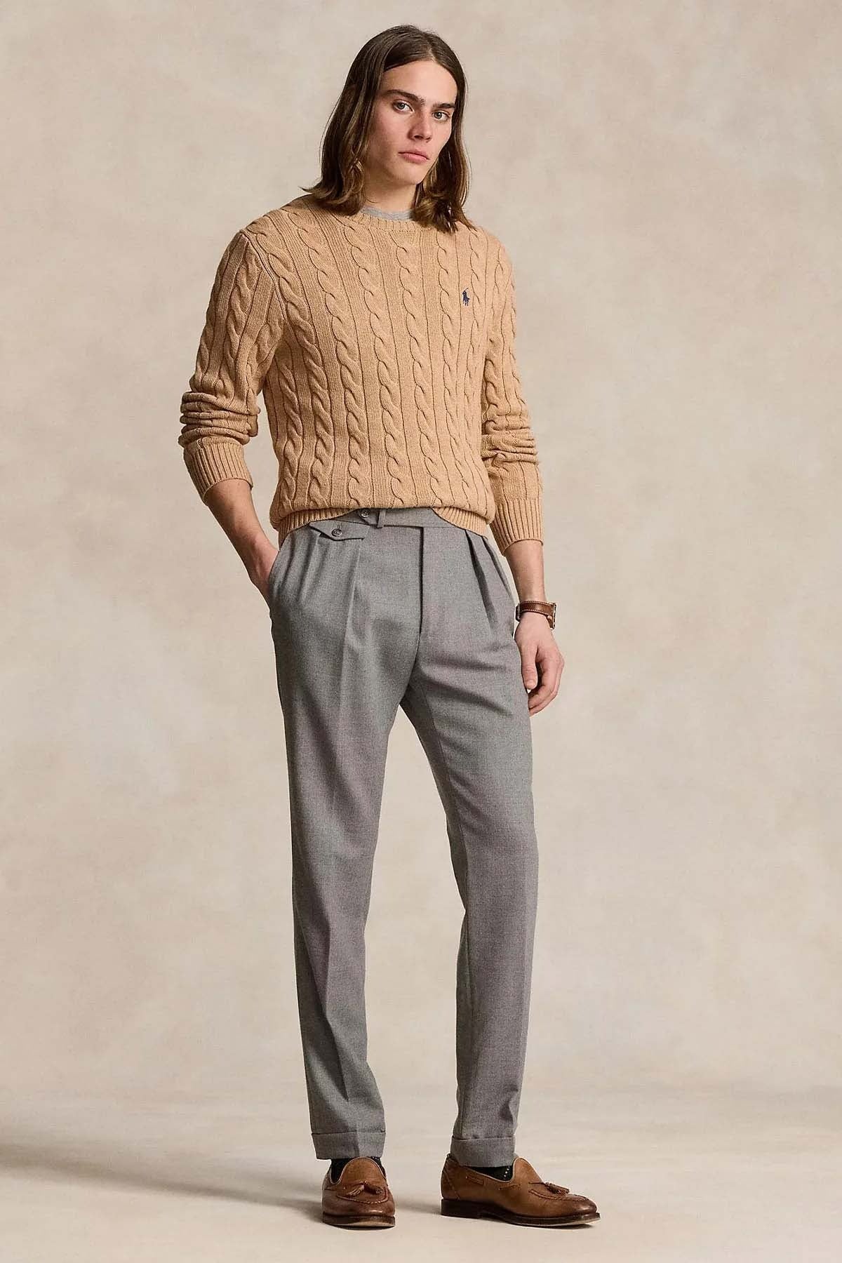 Klasik Saç Örgü Yuvarlak Yaka Triko Kazak