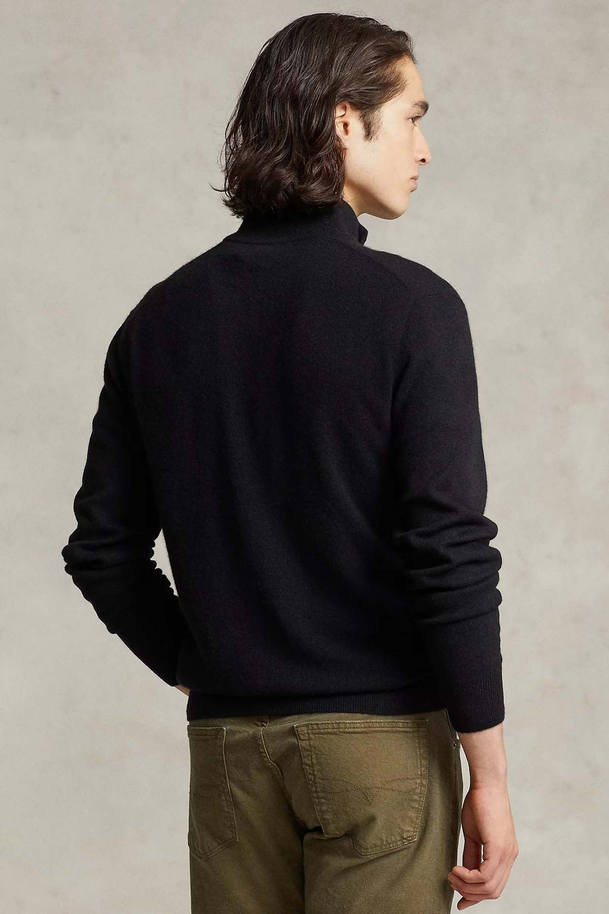 Dik Yaka Yarım Fermuarlı Örgü Yün Triko Kazak