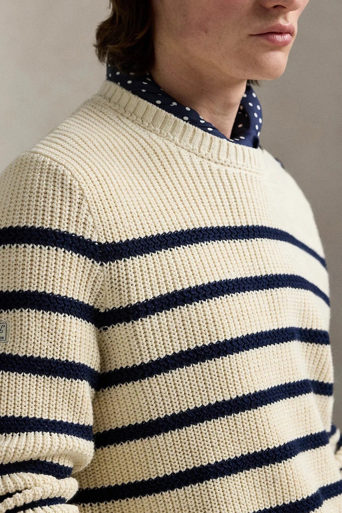 Relaxed Fit Çizgili Örgü Keten Triko Kazak