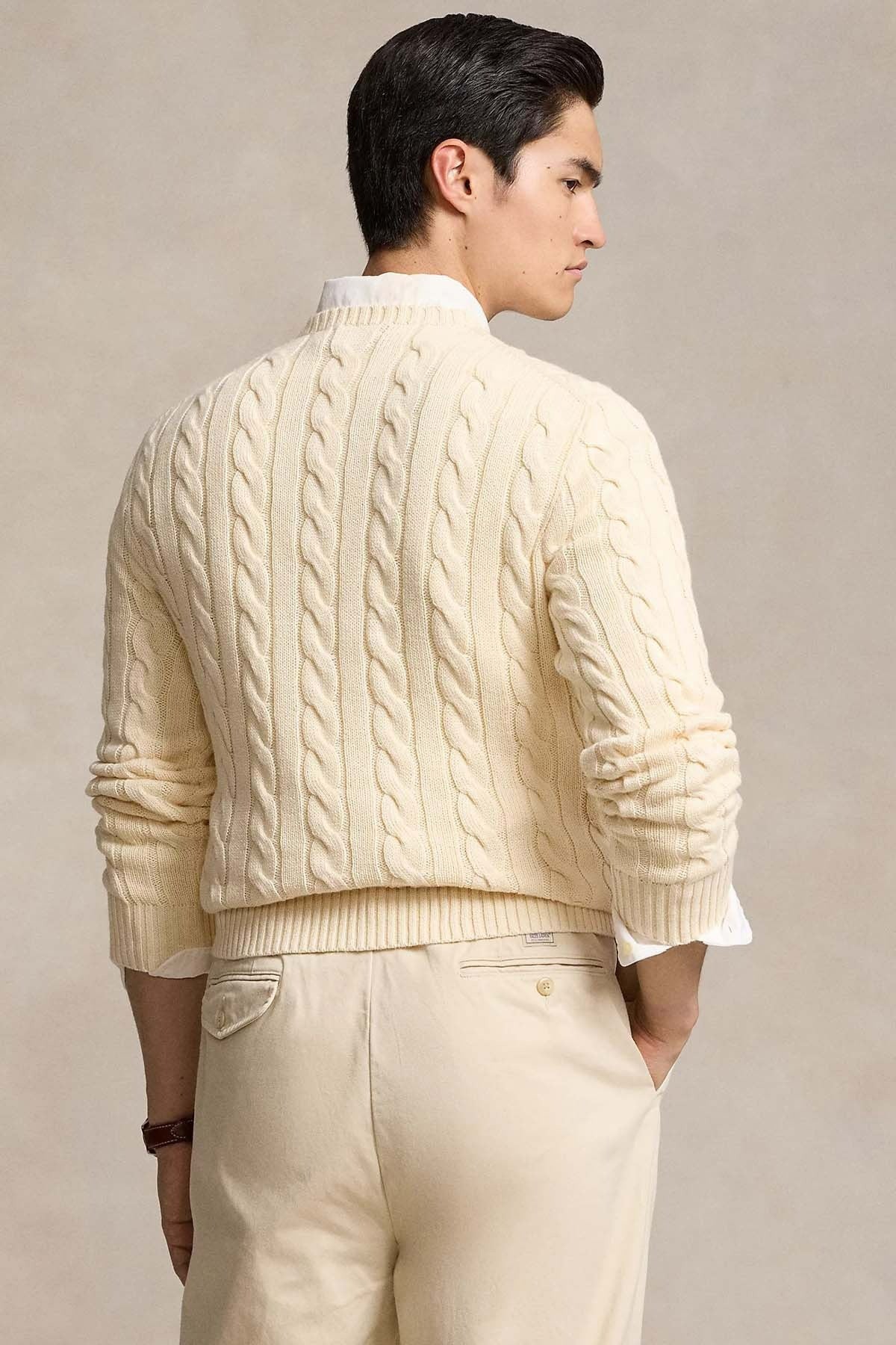 Yuvarlak Yaka Saç Örgü Triko Kazak