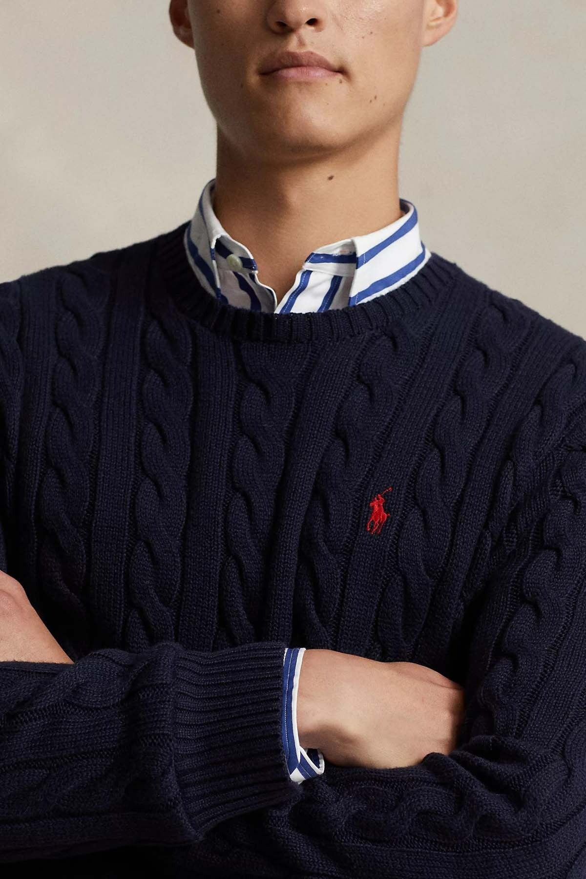 Yuvarlak Yaka Saç Örgü Triko Kazak