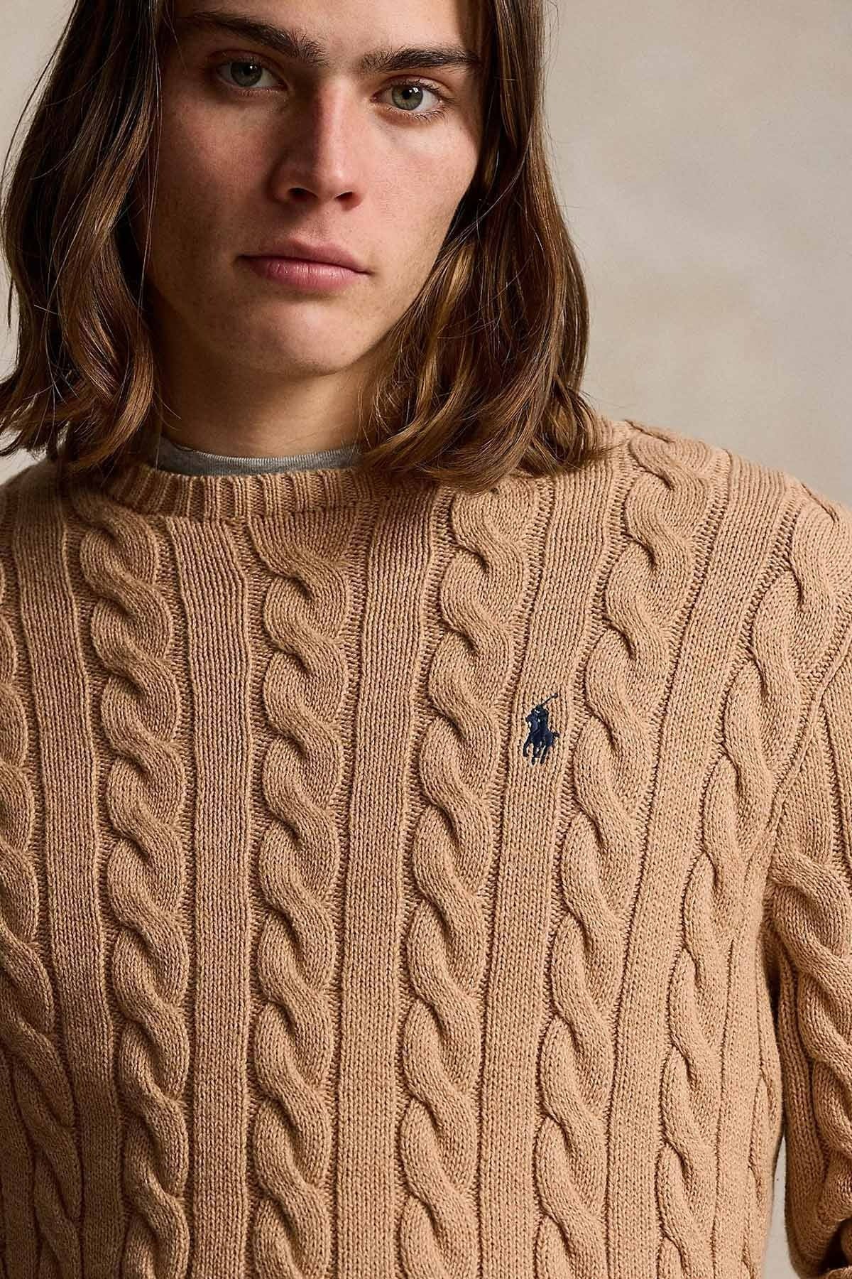 Klasik Saç Örgü Yuvarlak Yaka Triko Kazak