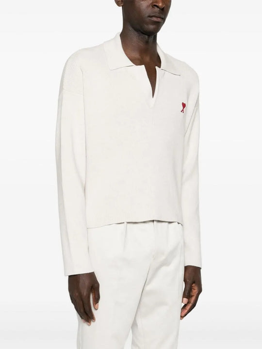 Krem Polo Yaka Yün Kazak (Kırmızı Detaylı)