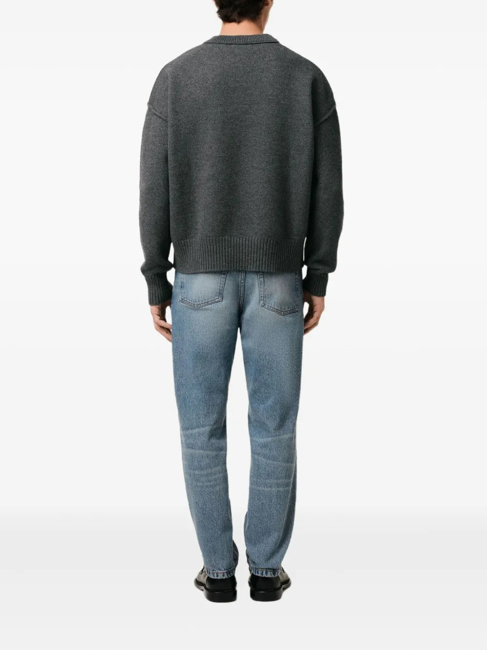 Antrasit Yuvarlak Yaka Yün Kazak (Kırmızı Detaylı)