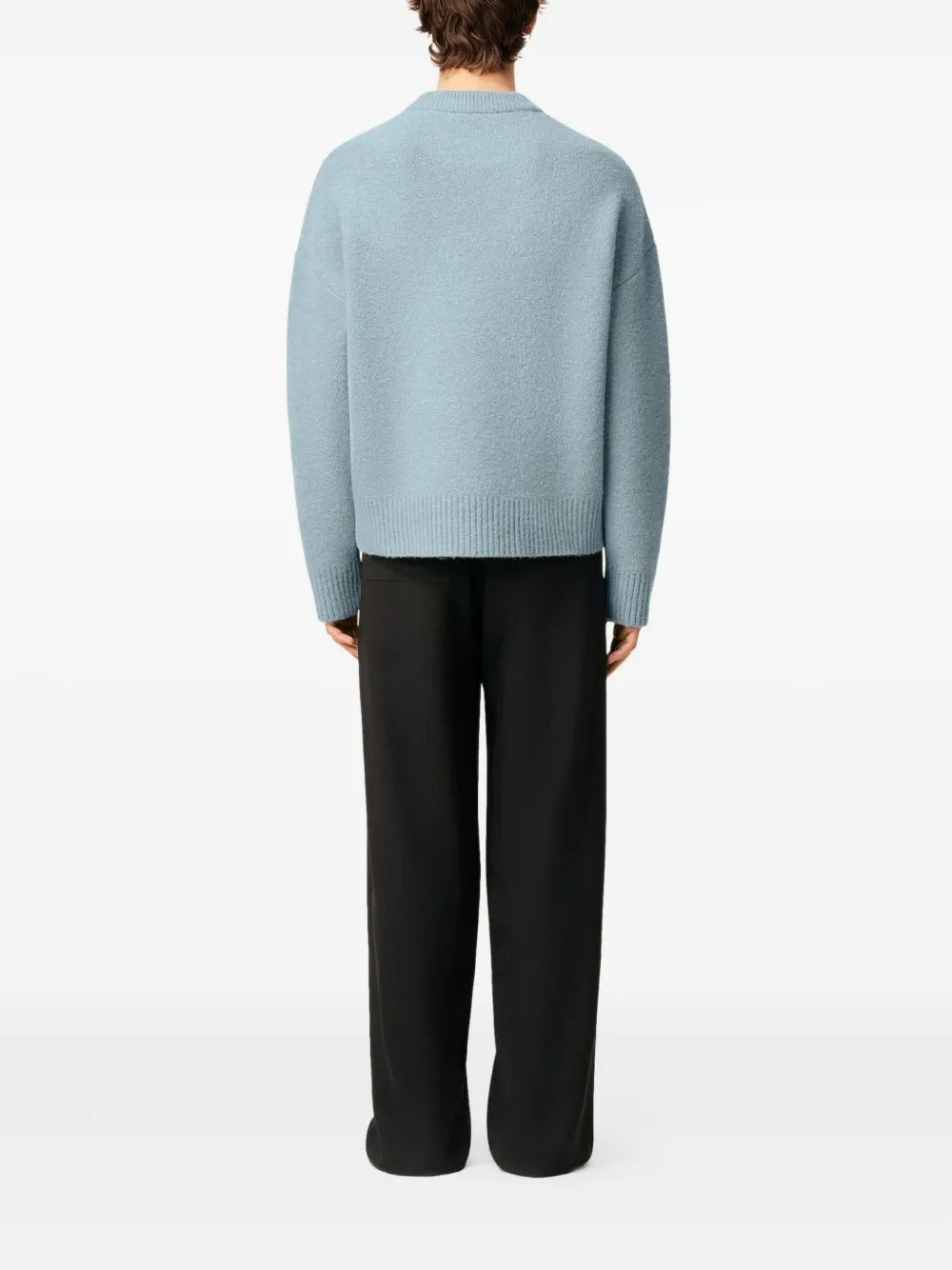 Buz Mavisi Yuvarlak Yaka Yün Kazak