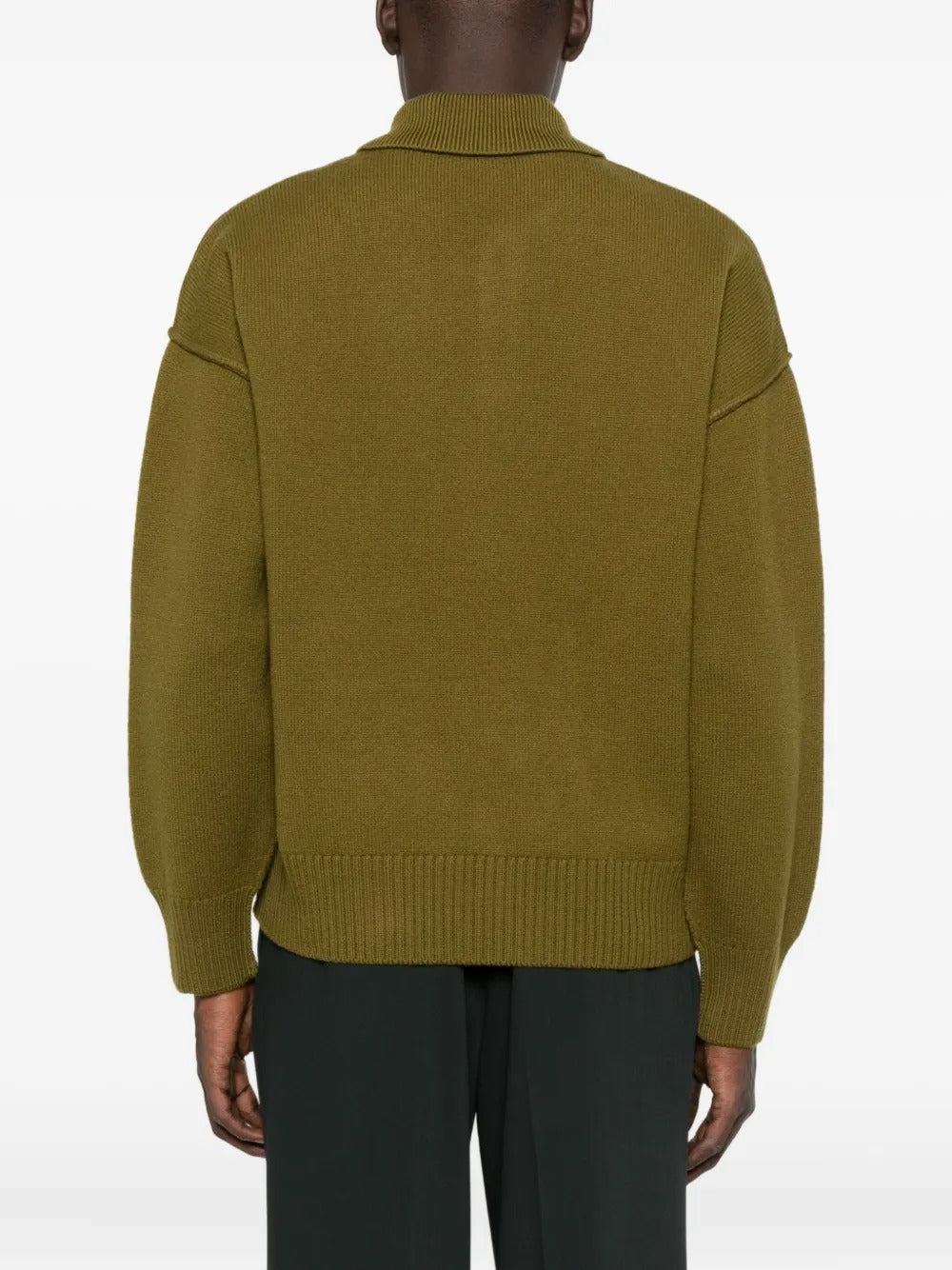 Zeytin Yeşili Polo Yaka Yün Kazak