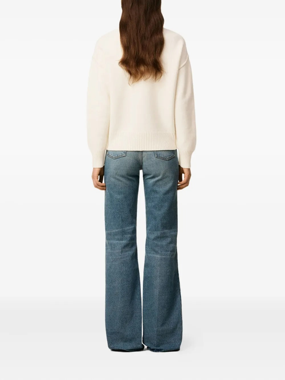 Krem Yuvarlak Yaka Yün Kazak (Kırmızı Detaylı)