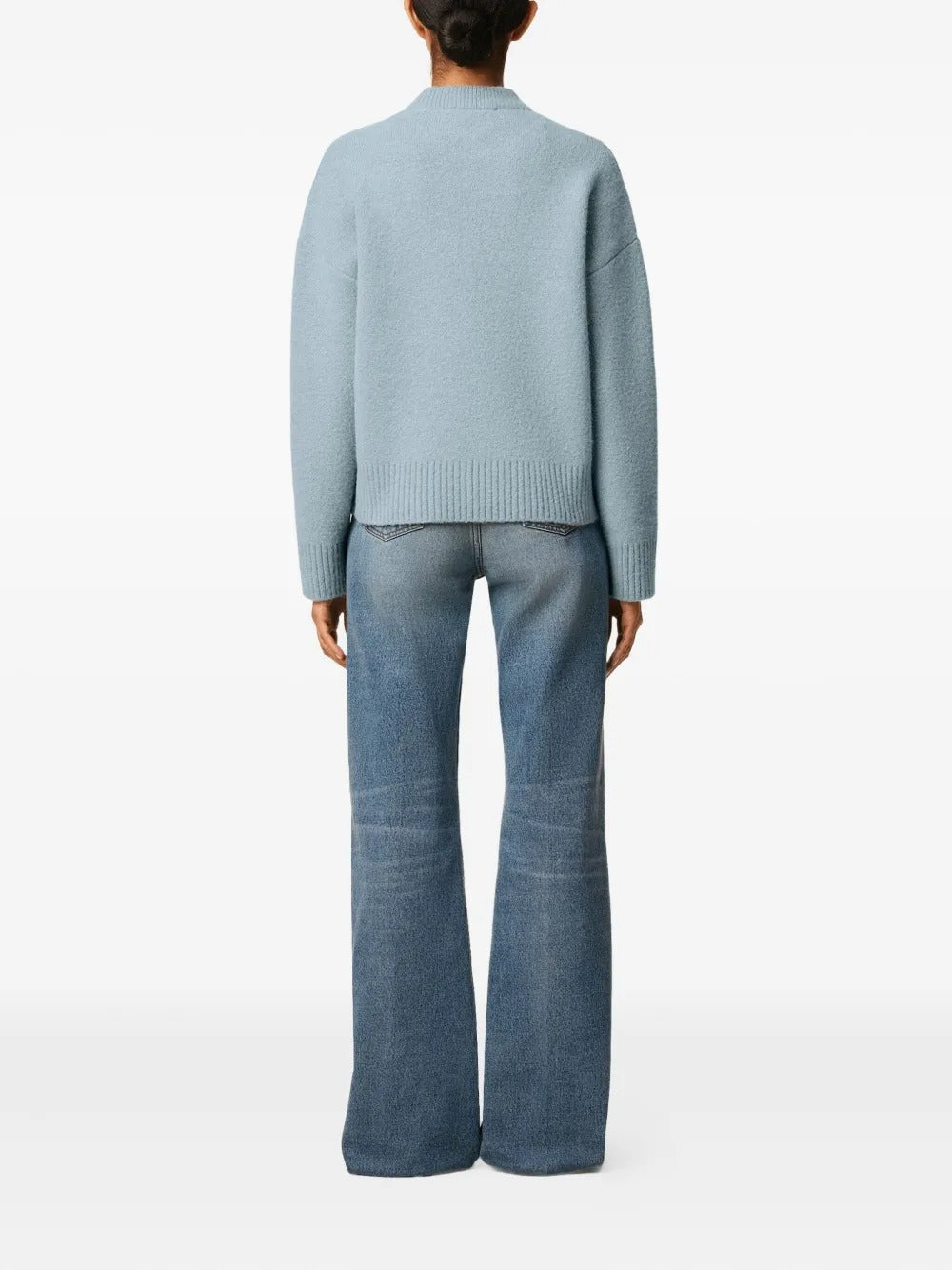 Buz Mavisi Yuvarlak Yaka Yün Kazak