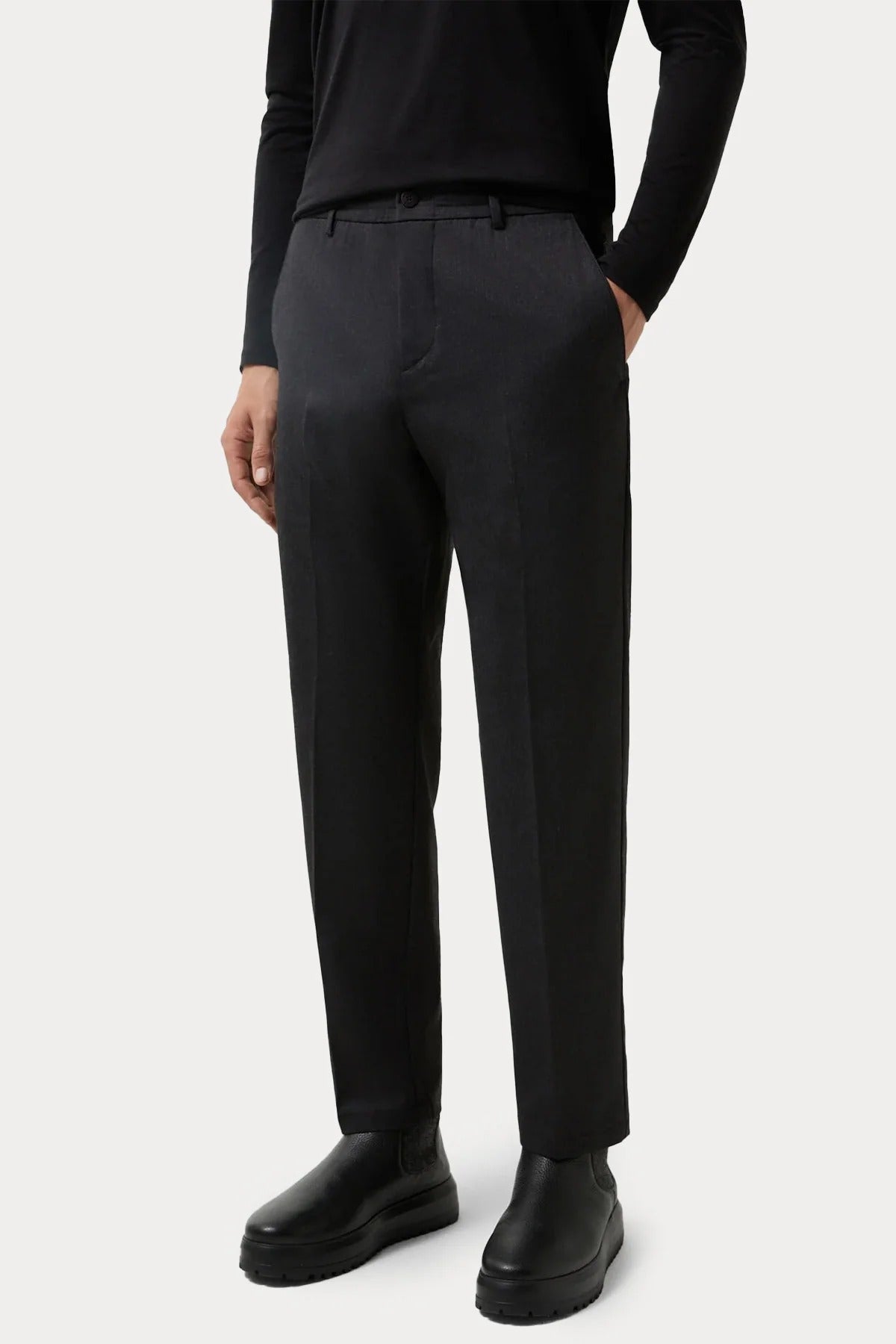 Rahat Kesim Lastikli Yün Pantolon - Füme